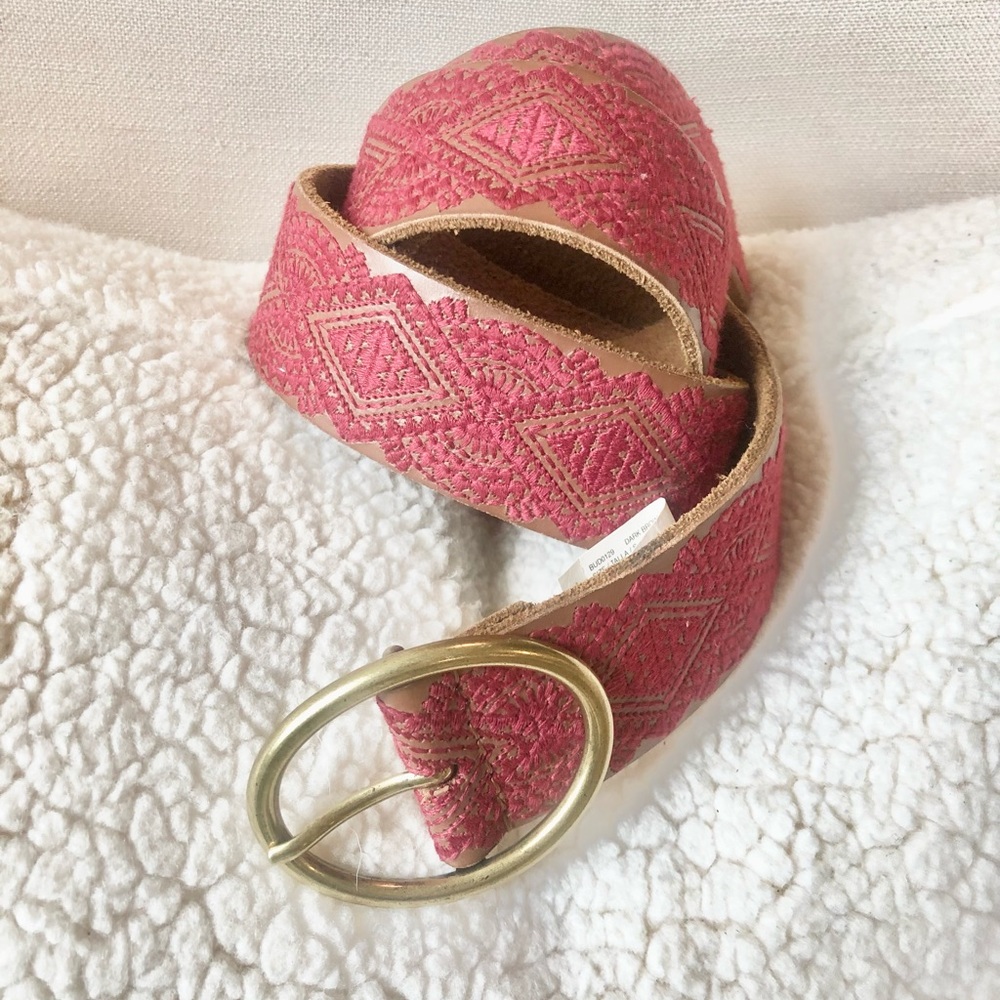 Lucky brand brown leather belt with red threading